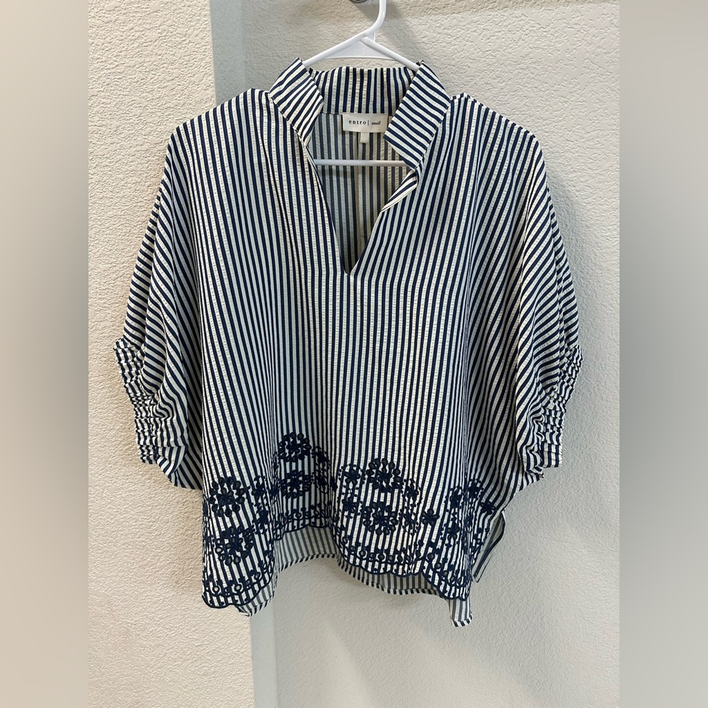 Entro Blue and White Striped Blouse